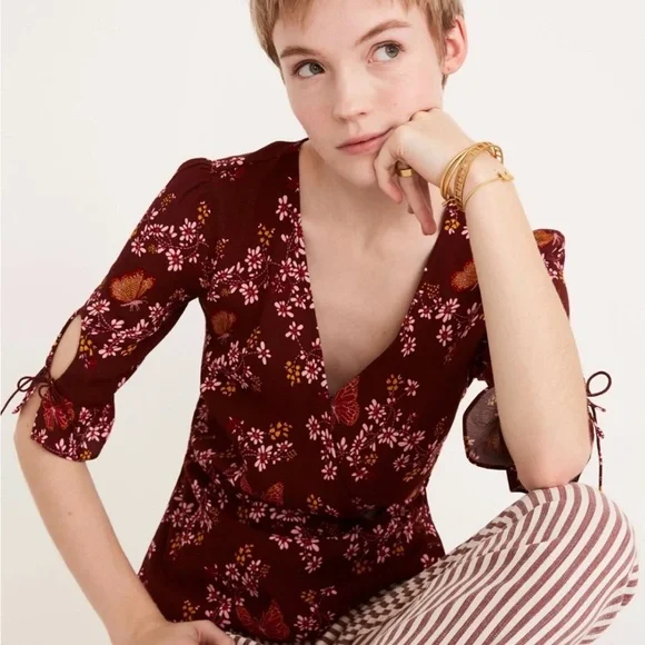Madewell Tie-Sleeve Wrap Top in Butterfly Sanctuary - Picture 1 of 10